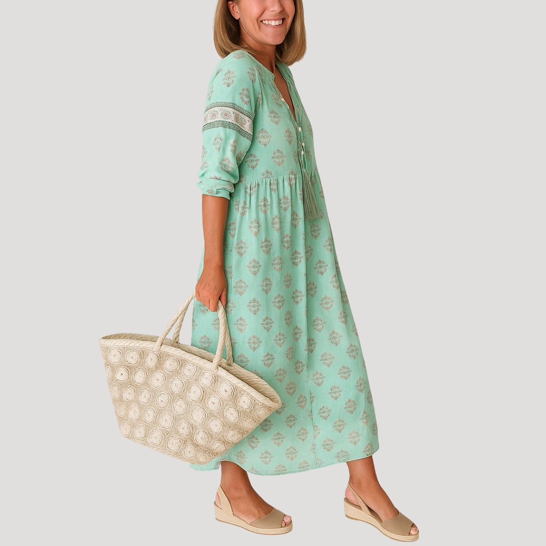 Crepe Boho midi dress with printed design for women | Liora