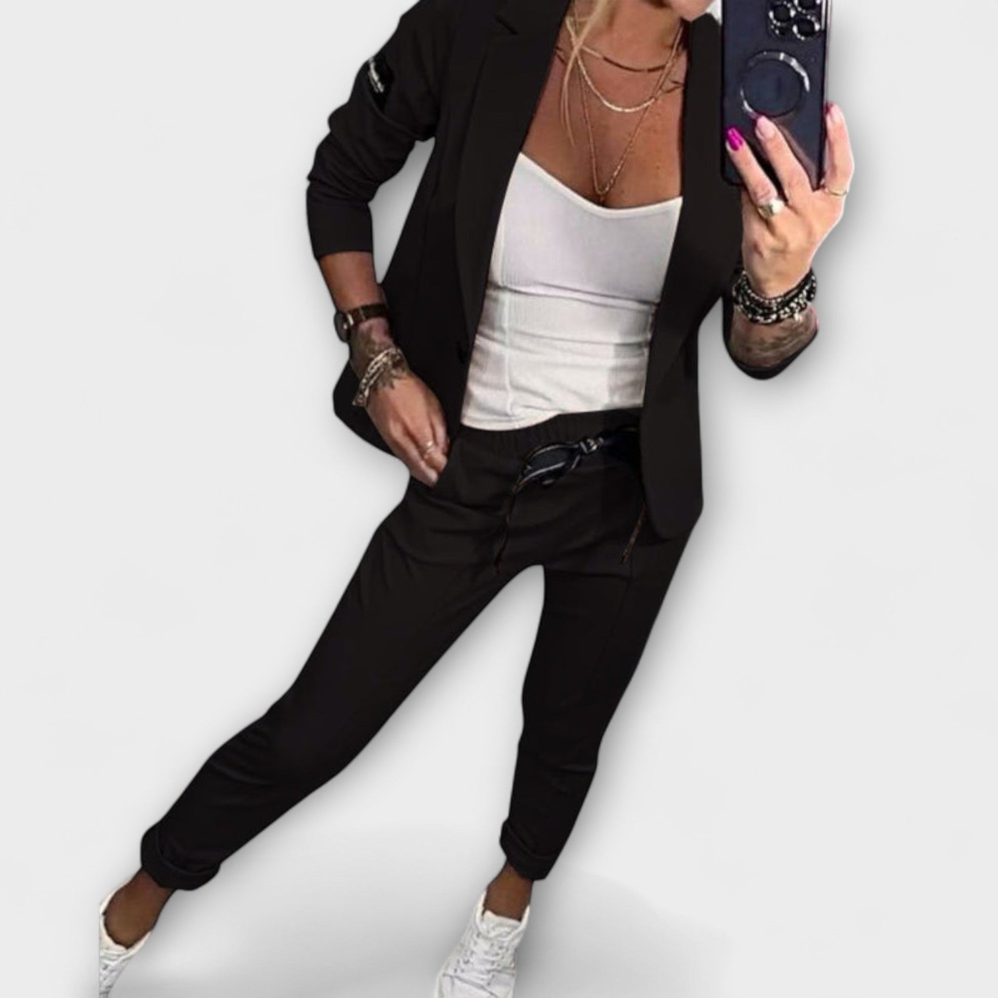 Coordinated jacket and pants suit set for women | Malou -5