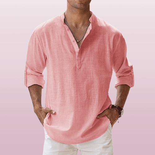 Casual linen blend henley shirt for men -7