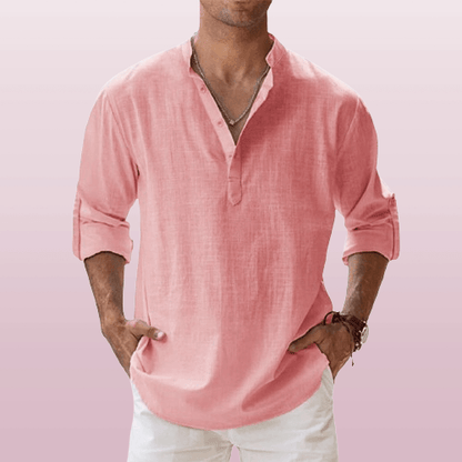 Casual linen blend henley shirt for men -7