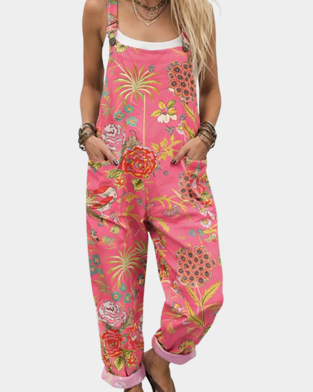 Printed wide-leg adjustable strap jumpsuit for women | Elira -9