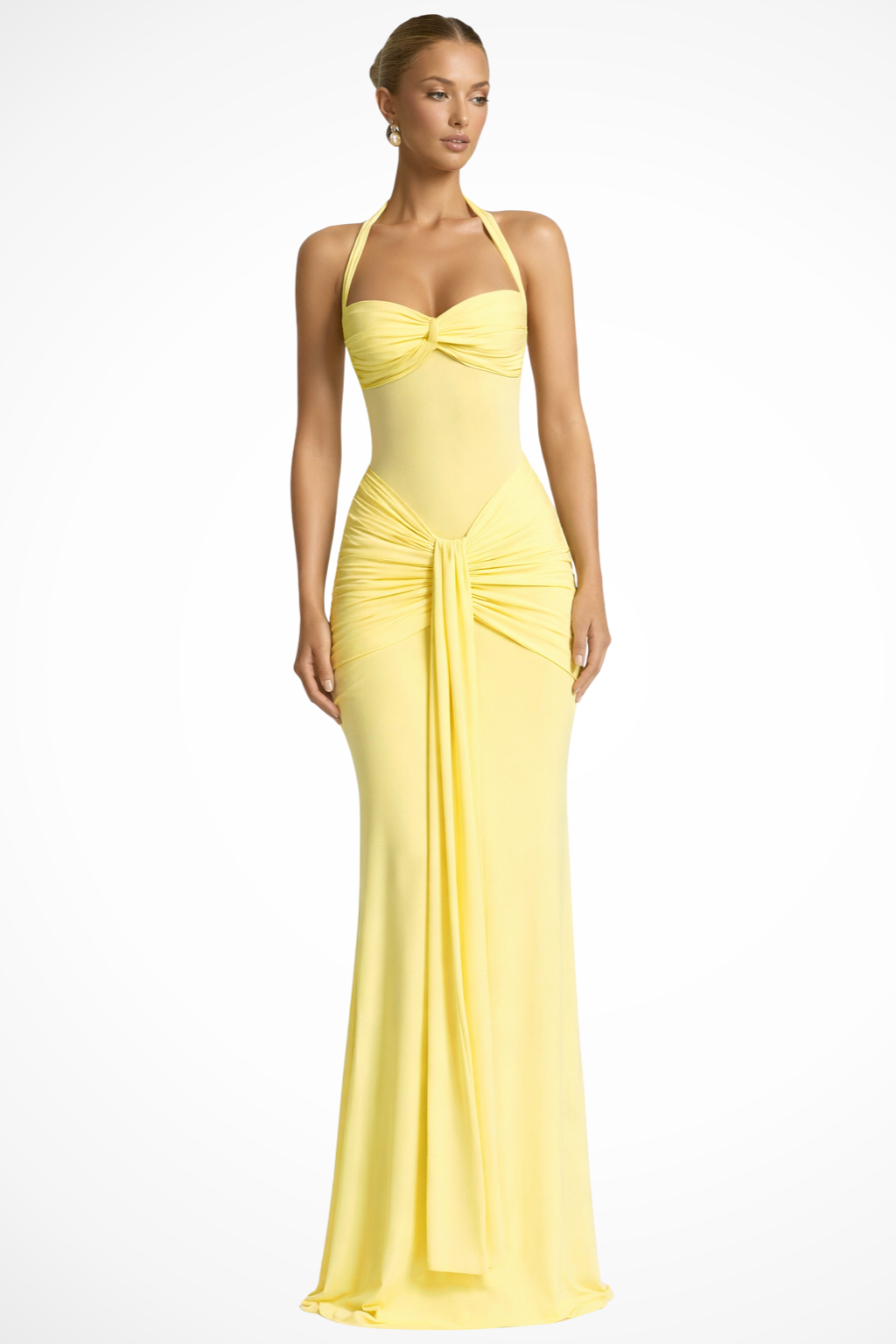 Halter-neck ruched wedding guest maxi dress for women | Celine -5