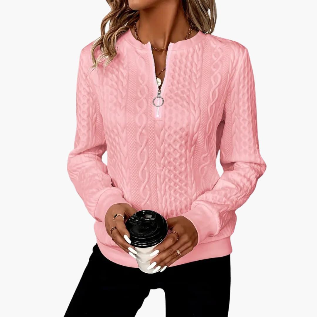 Cable-knit zip-neck pullover jumper for women -13