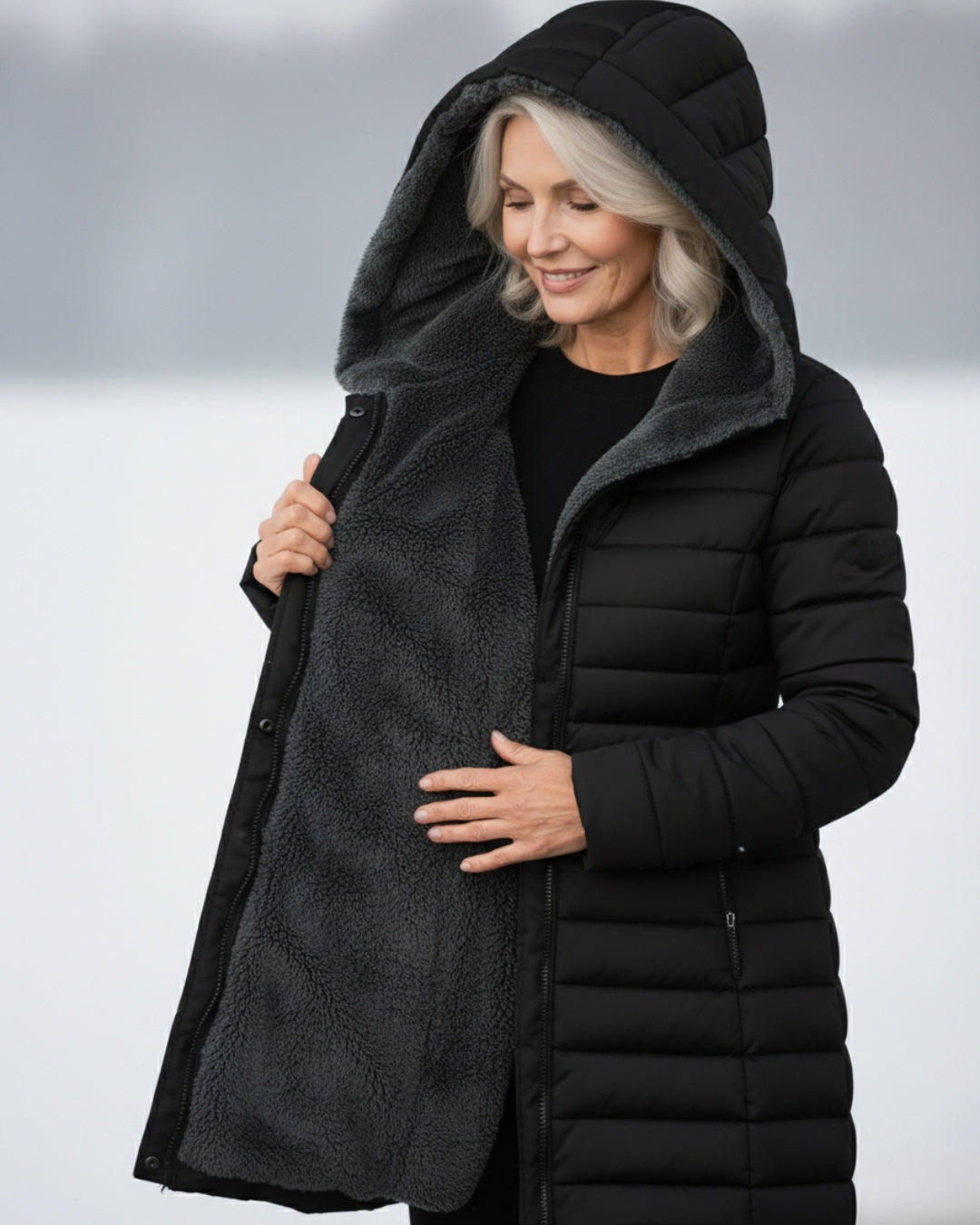 Layered Fleece-lined puffer coat with A-line silhouette for women | Jami