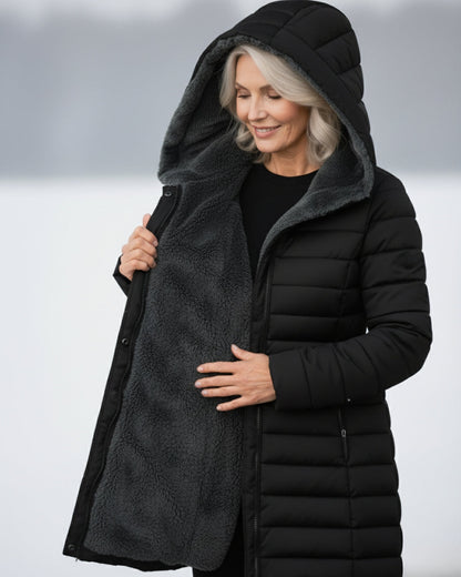 Layered Fleece-lined puffer coat with A-line silhouette for women | Jami