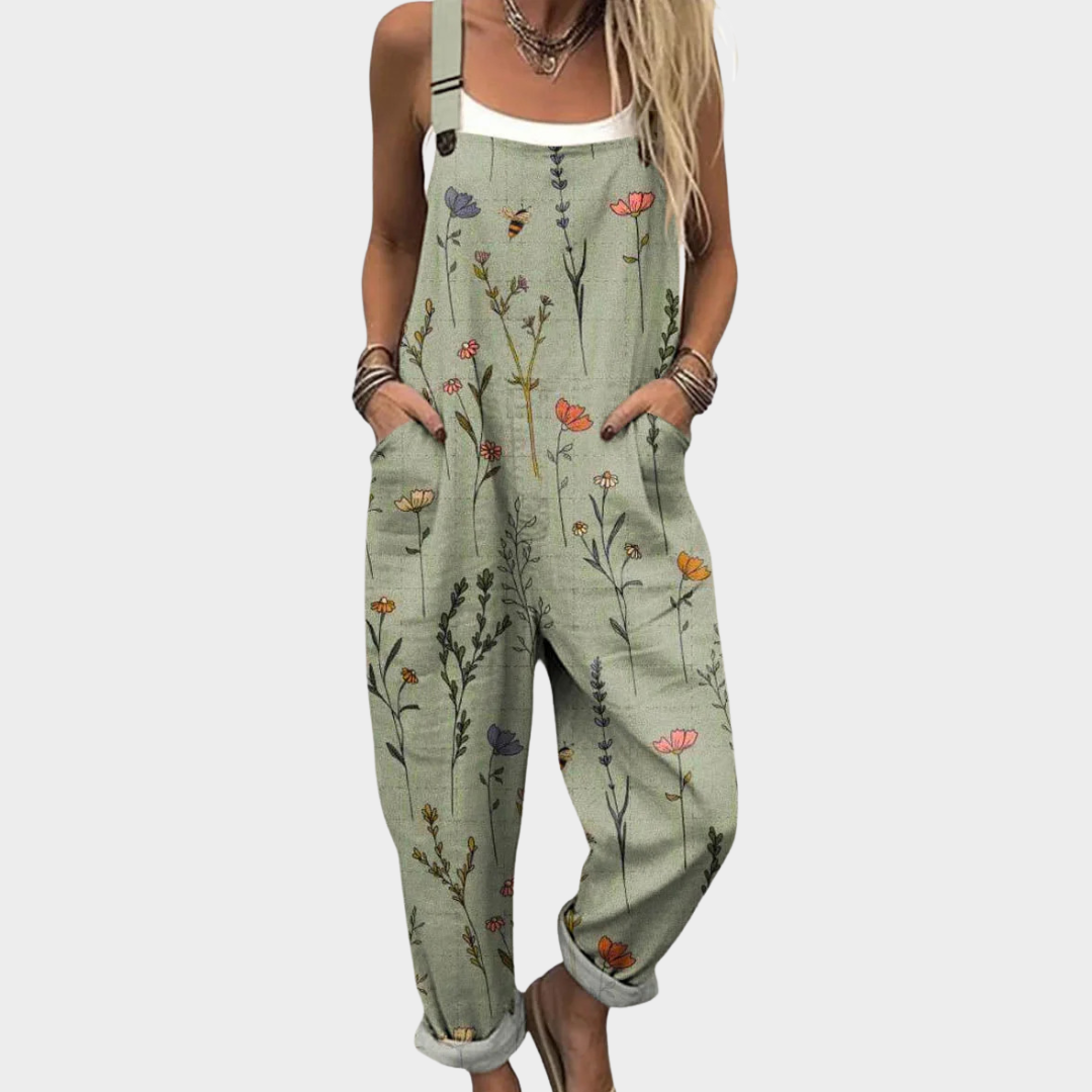 Printed wide-leg adjustable strap jumpsuit for women | Elira -1