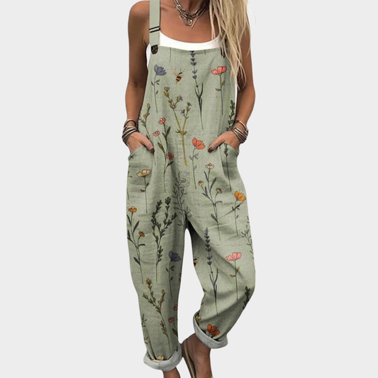 Printed wide-leg adjustable strap jumpsuit for women | Elira -1