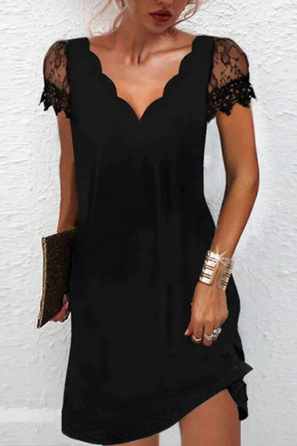 Lace-sleeve wedding guest mini dress for women | Harriet -2