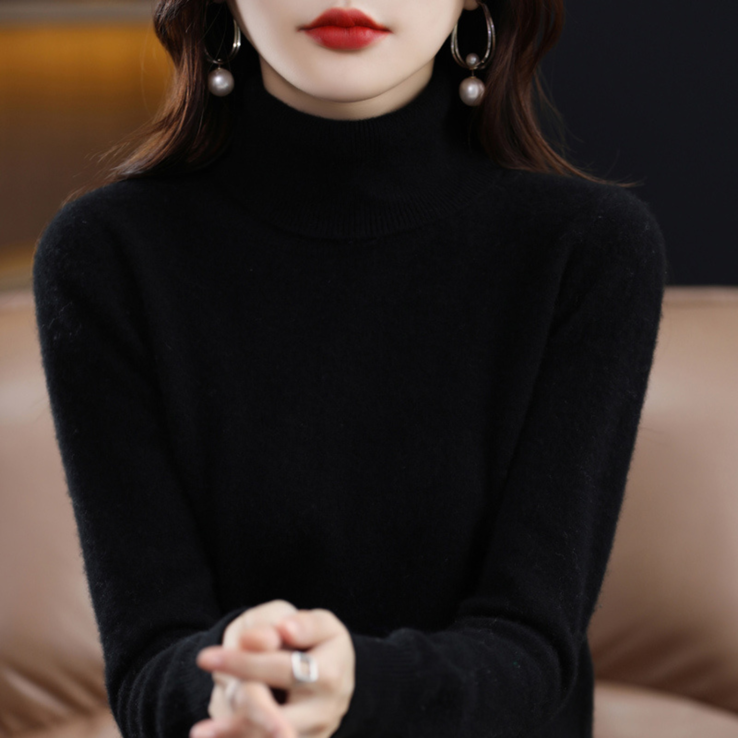 Soft cashmere turtleneck jumper for women | Elena -1