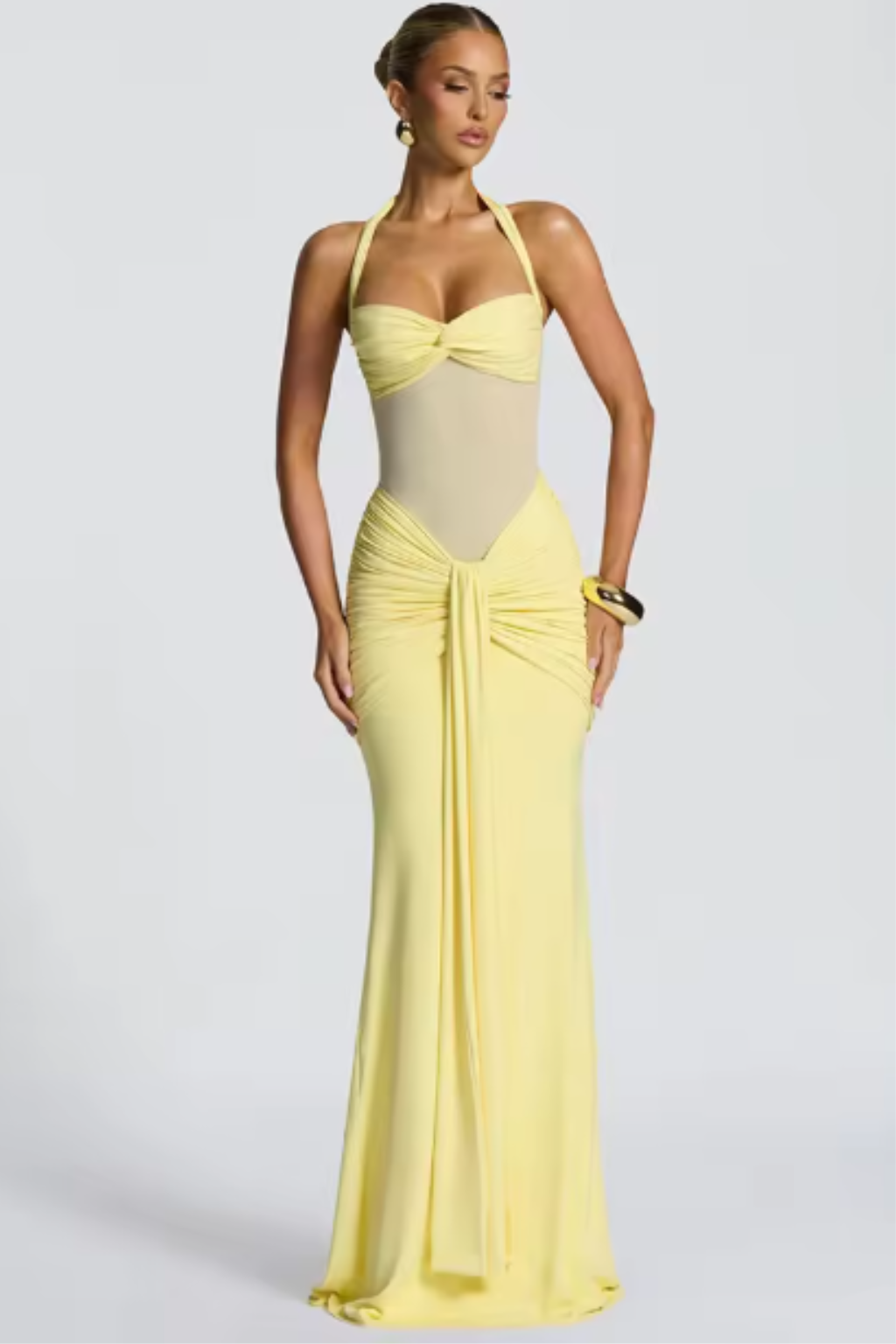 Halter-neck ruched wedding guest maxi dress for women | Celine -6