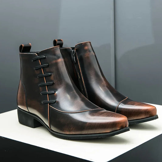 Heritage brogue detail leather dress boots for men | Samuel Thatcher -1