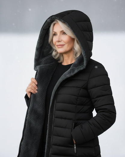 Layered Fleece-lined puffer coat with A-line silhouette for women | Jami