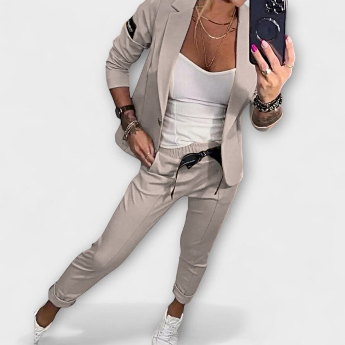 Coordinated jacket and pants suit set for women | Malou -1