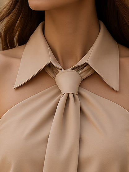 Sleeveless halter neck-tie blouse for women -2