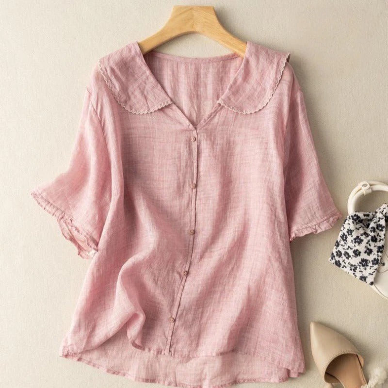 Vintage button-detail relaxed blouse for women | Kristi -4