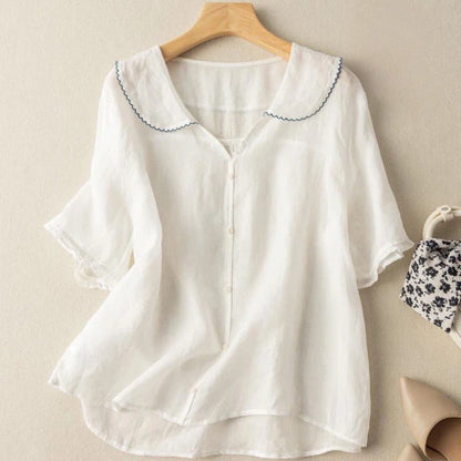 Vintage button-detail relaxed blouse for women | Kristi -5