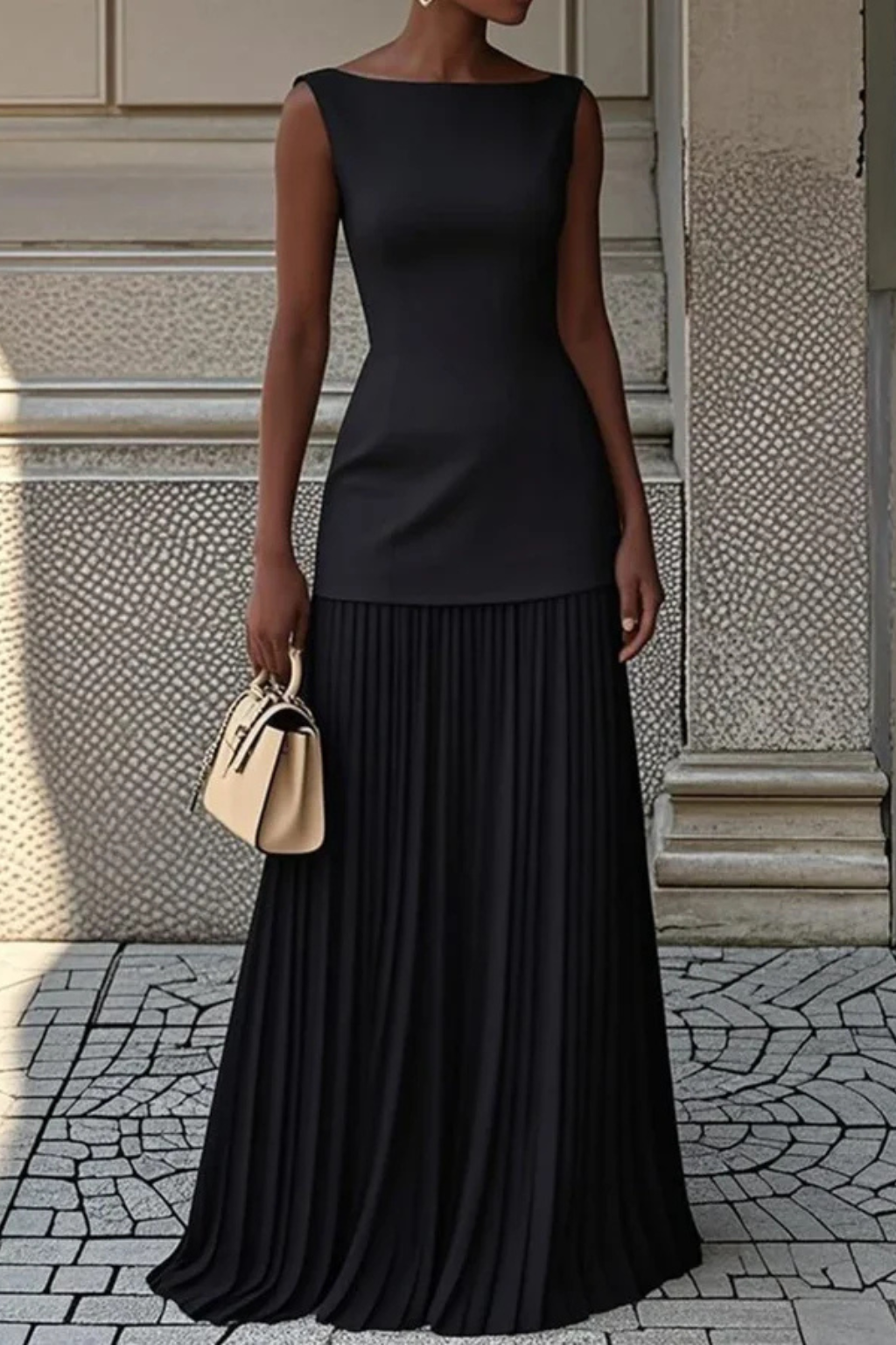 Elegant pleated formal maxi dress for women | Eline -7