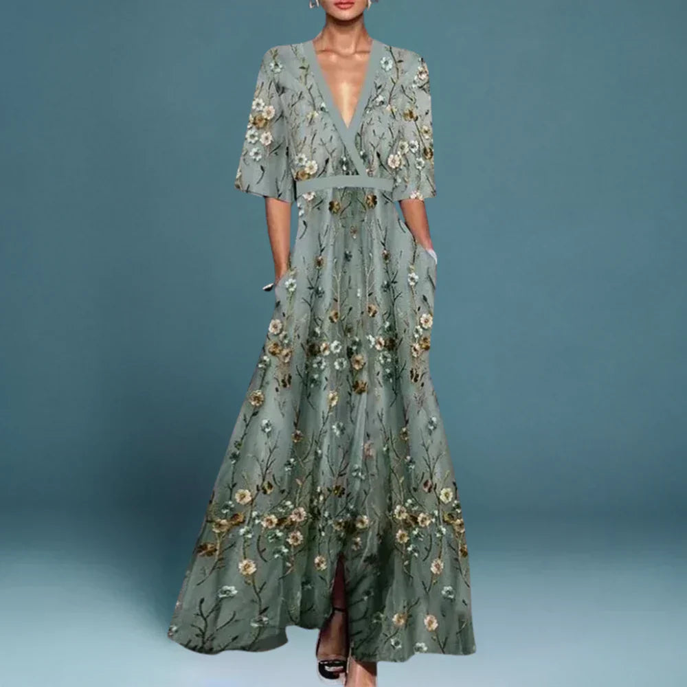 Elegant floral flowing maxi dress for women | Jill -1