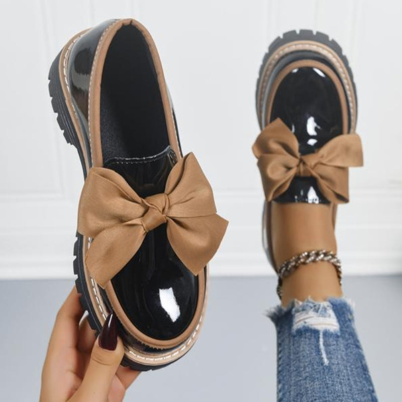 Patent bow detail platform sole loafers for women | Lucente -2