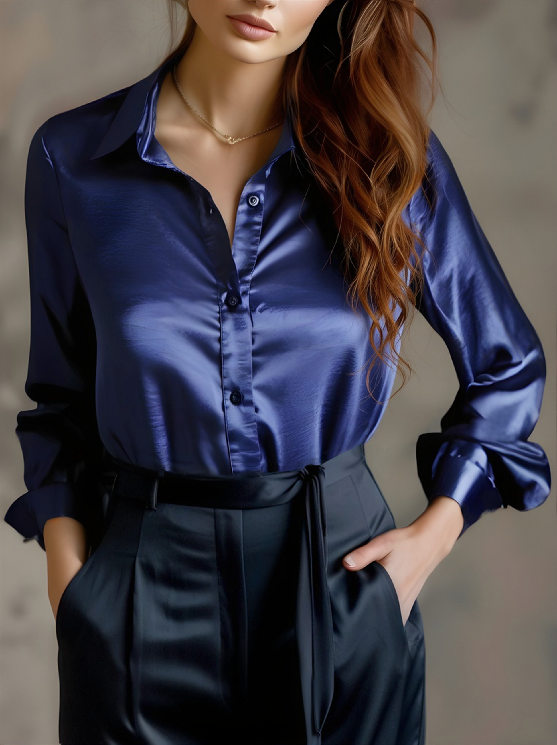 Elegant satin long-sleeve blouse for women -4