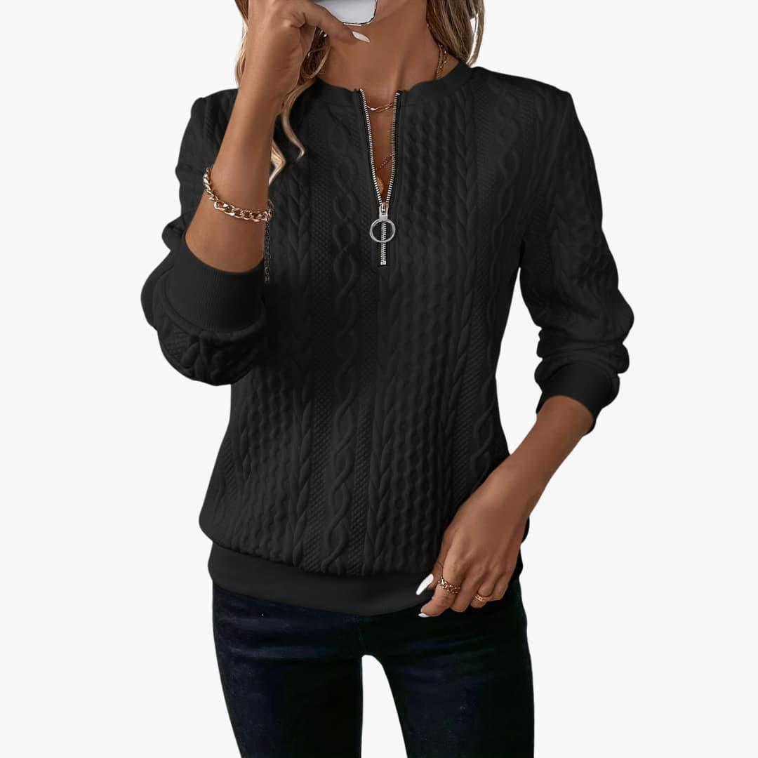 Cable-knit zip-neck pullover jumper for women -7