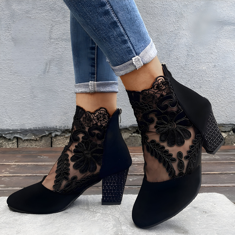Elegant block heel ankle heels for women | Margarith -1