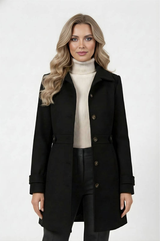Haven Elegant buttoned winter coat with belted waist for women | Caurelle