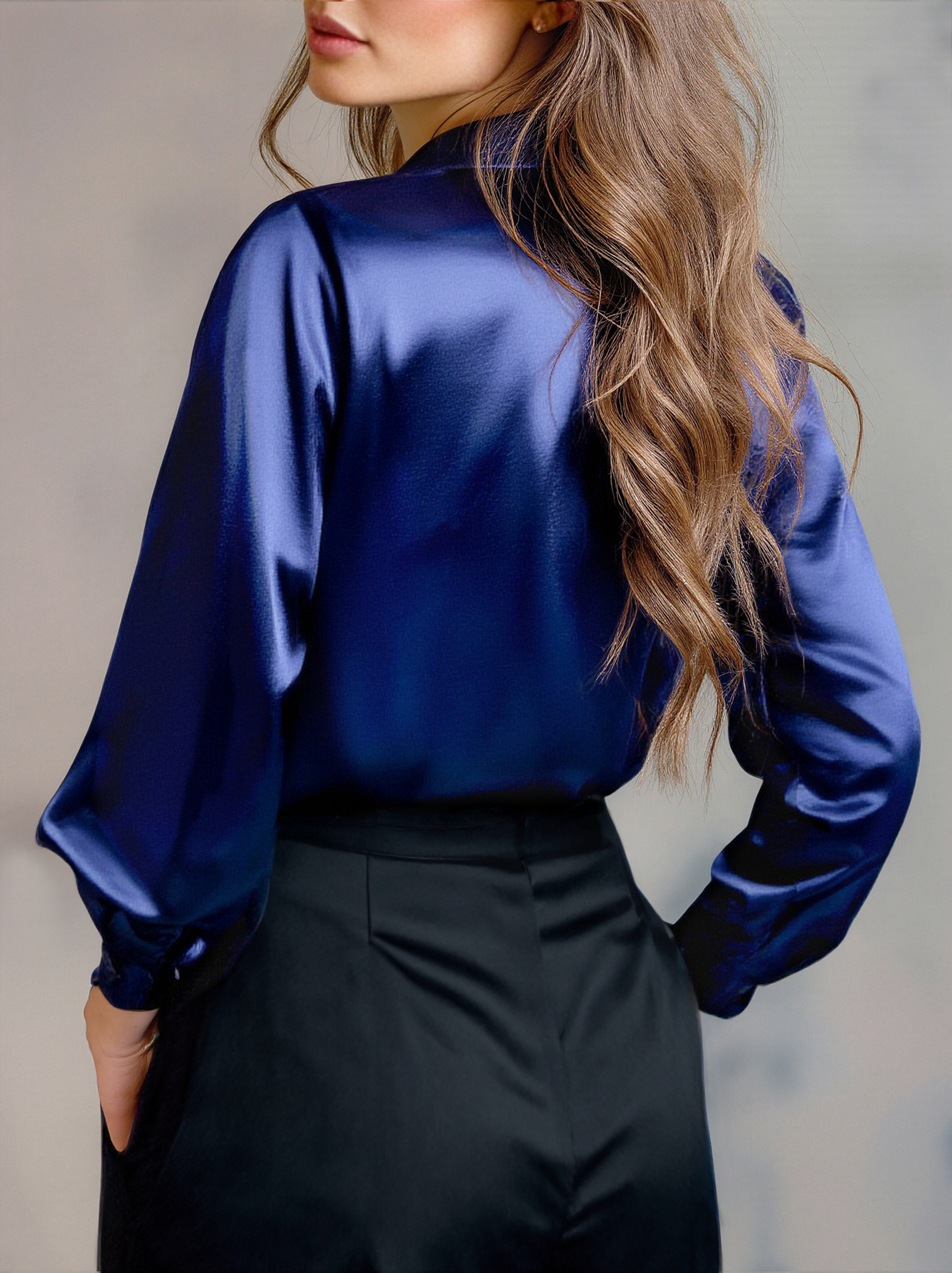 Elegant satin long-sleeve blouse for women -5