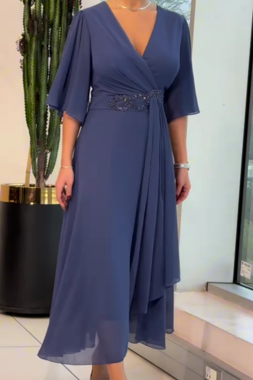 Elegant flowing midi dress for women | Elma -1