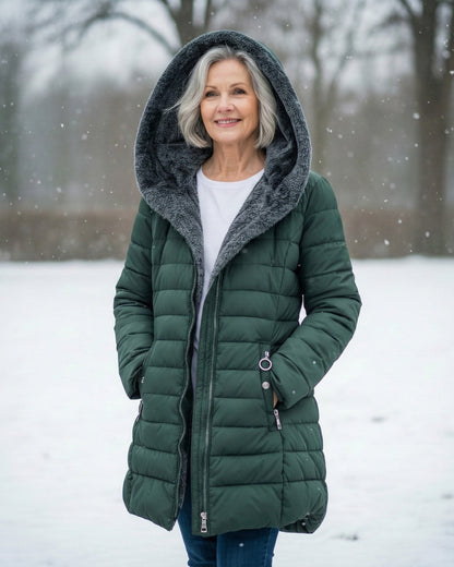 Layered Fleece-lined puffer coat with A-line silhouette for women | Jami