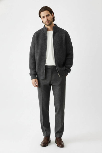 Heated Zip knit jumper with stand collar for men | Caurelle