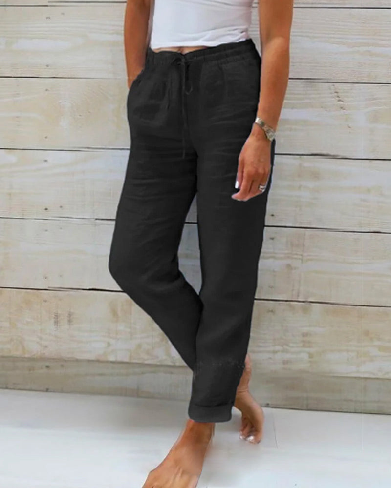 Relaxed drawstring straight-leg everyday trousers for women | Elowen -4