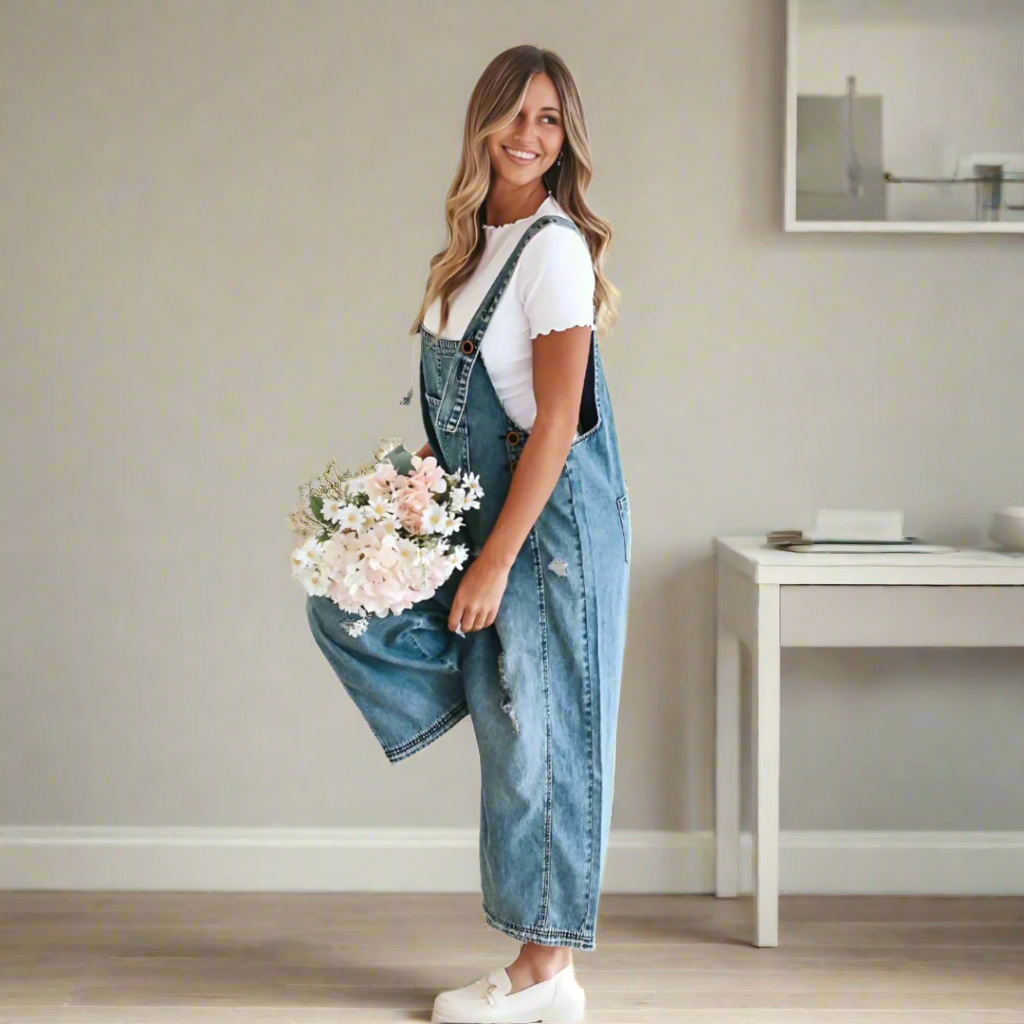 Waisted Vintage wash adjustable jumpsuit for women | Carmelita