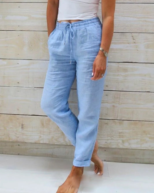 Relaxed drawstring straight-leg everyday trousers for women | Elowen -1
