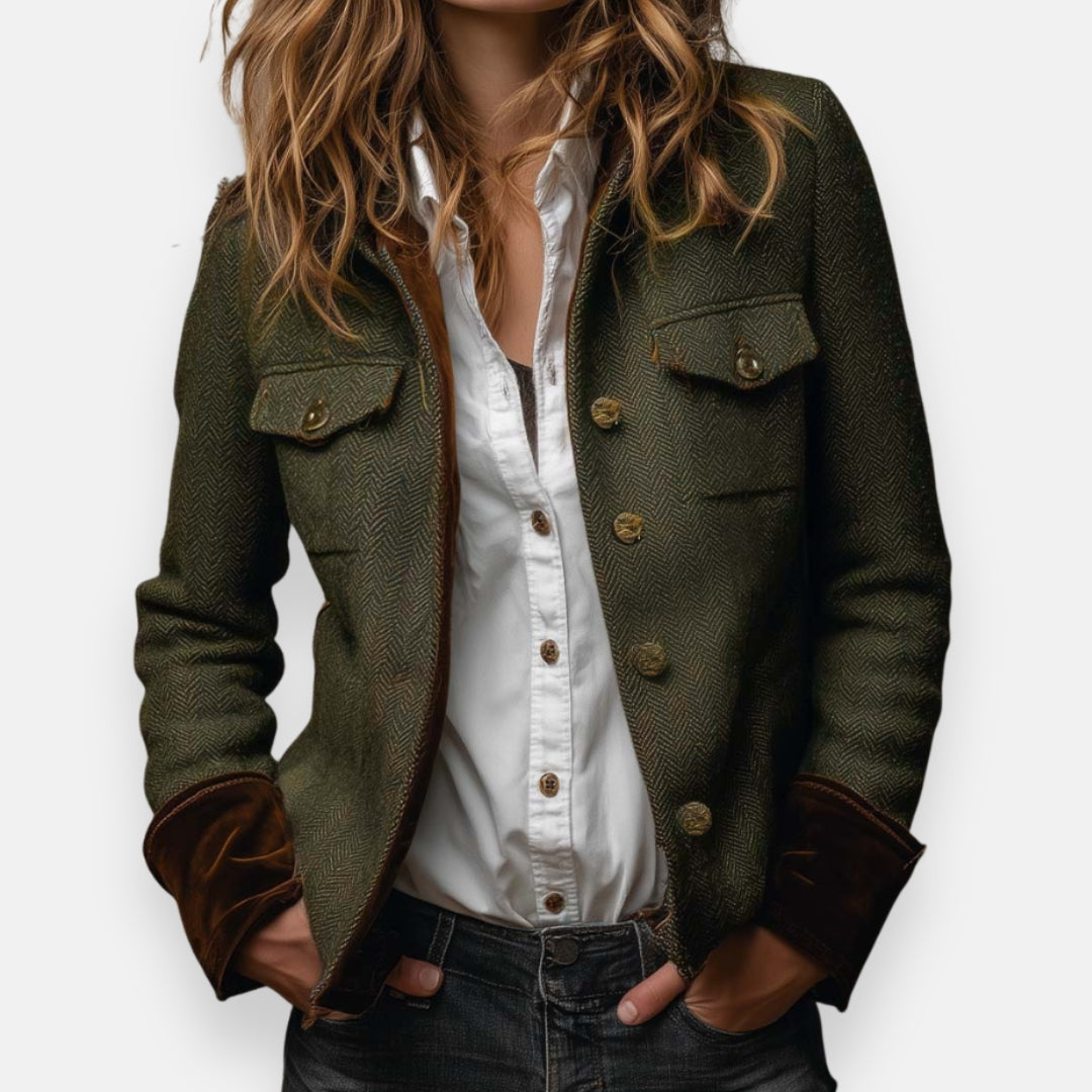 Tailored tweed velvet-detail jacket for women | Corrie -1