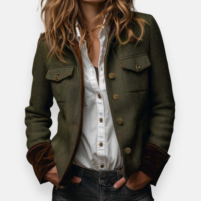 Tailored tweed velvet-detail jacket for women | Corrie -1