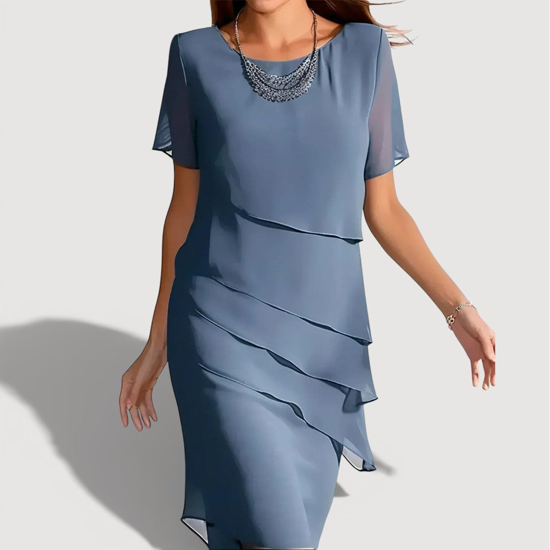 Relaxed layered everyday midi dress for women | Kendra -1