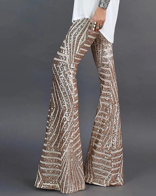 Glamorous flared sequin evening trousers for women -1