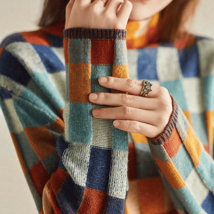 Soft patchwork turtleneck jumper for women -2