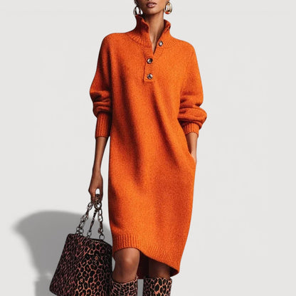 Cosy knit buttoned-collar midi dress for women | Alessia -1