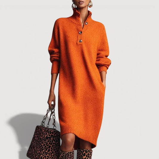 Cosy knit buttoned-collar midi dress for women | Alessia -1