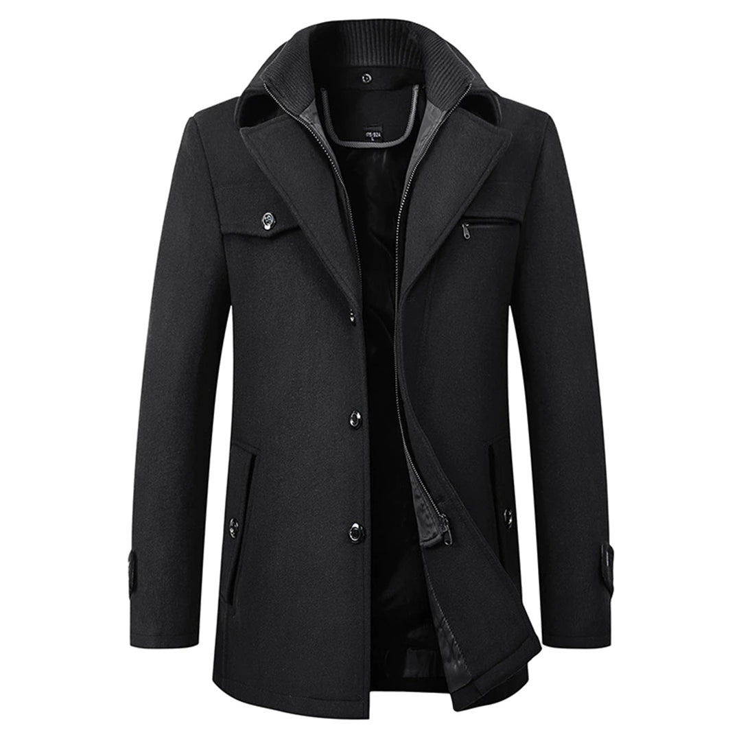 Enveloping Long slim-fit coat with high collar for men | Altair