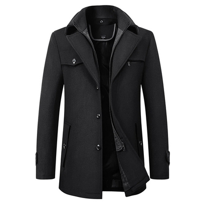 Enveloping Long slim-fit coat with high collar for men | Altair