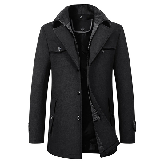 Enveloping Long slim-fit coat with high collar for men | Altair