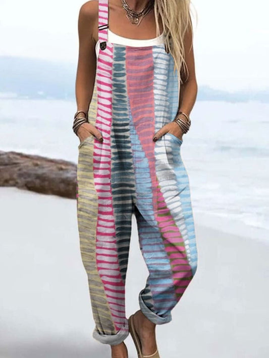 Mid Casual striped jumpsuit for women | Coastal Rhythm