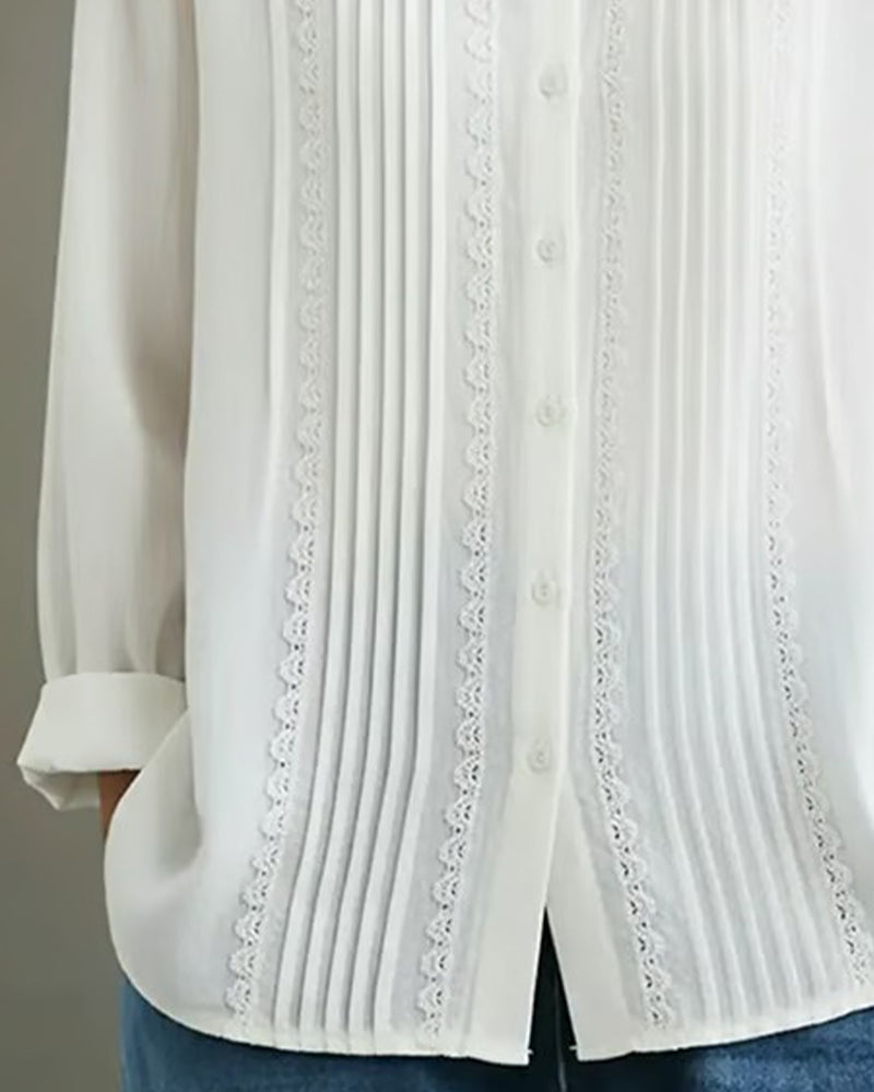 Pleated button-down front blouse for women | Loles -4