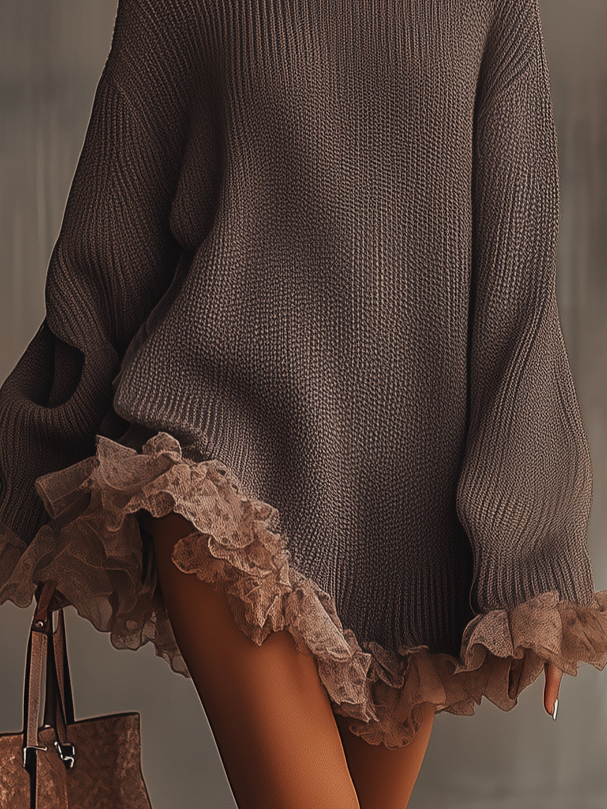 Ruffled high-collar knit mini dress for women | Nina -2