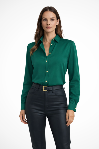 Relaxed long-sleeve V-neck blouse for women | Solenne -4