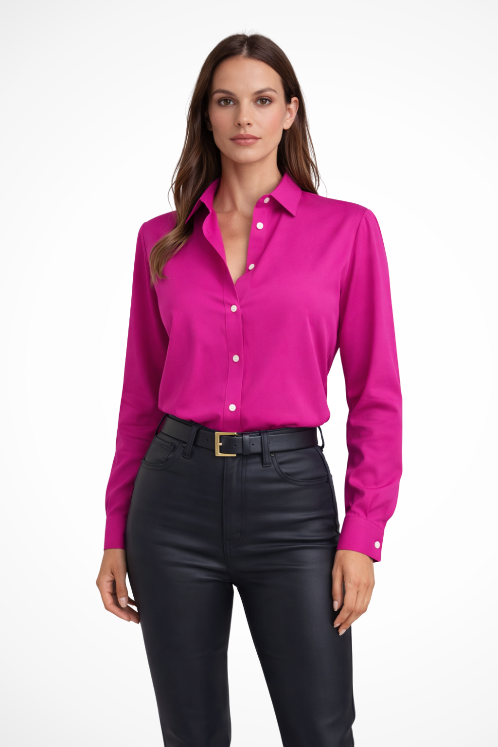 Relaxed long-sleeve V-neck blouse for women | Solenne -3