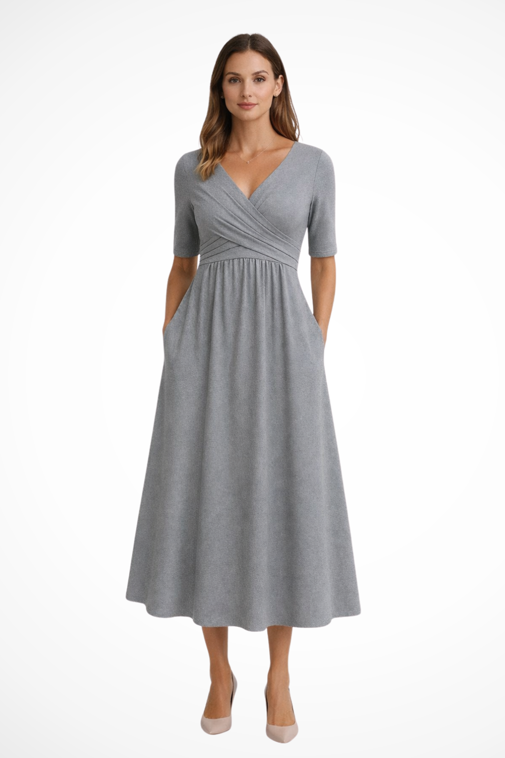 Wrap-front short-sleeve midi dress for women | Aveline -1